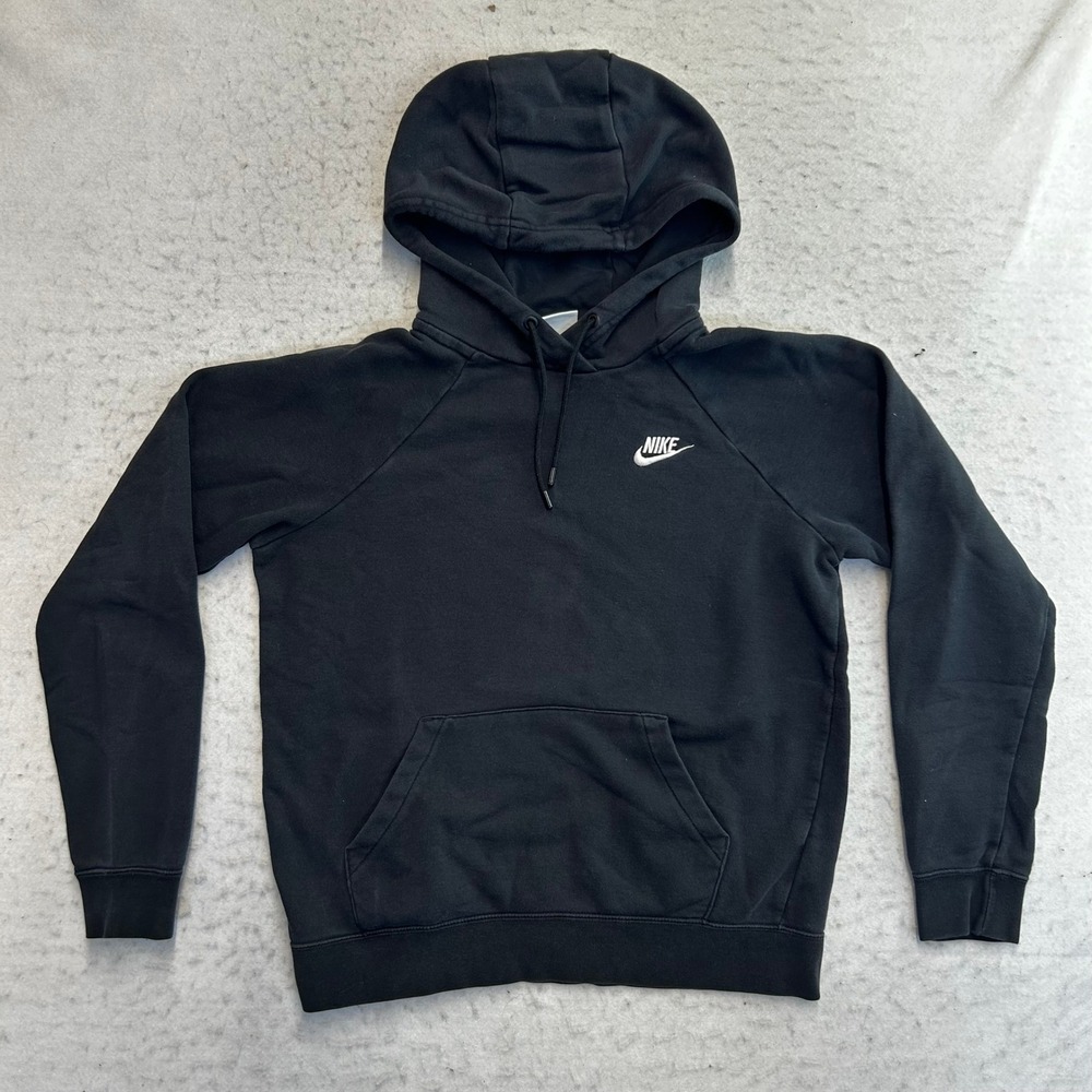 Nike Hoodie Mens Small Black Pullover Embroidered Logo Raglan Sleeve